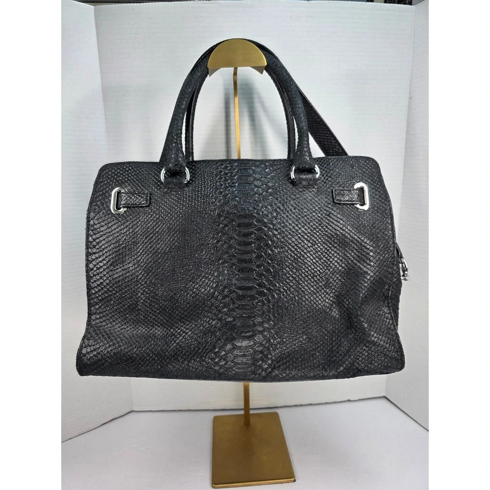 Michael Kors‎ Hamilton tote shoulder bag in black python-embossed leather